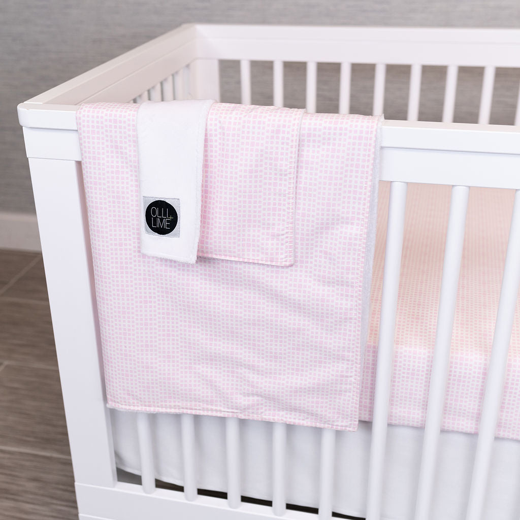 Tea Parties One Day - Deluxe Nursery Bedding Set - Pink Geometric Squares on Ivory - Olli+Lime